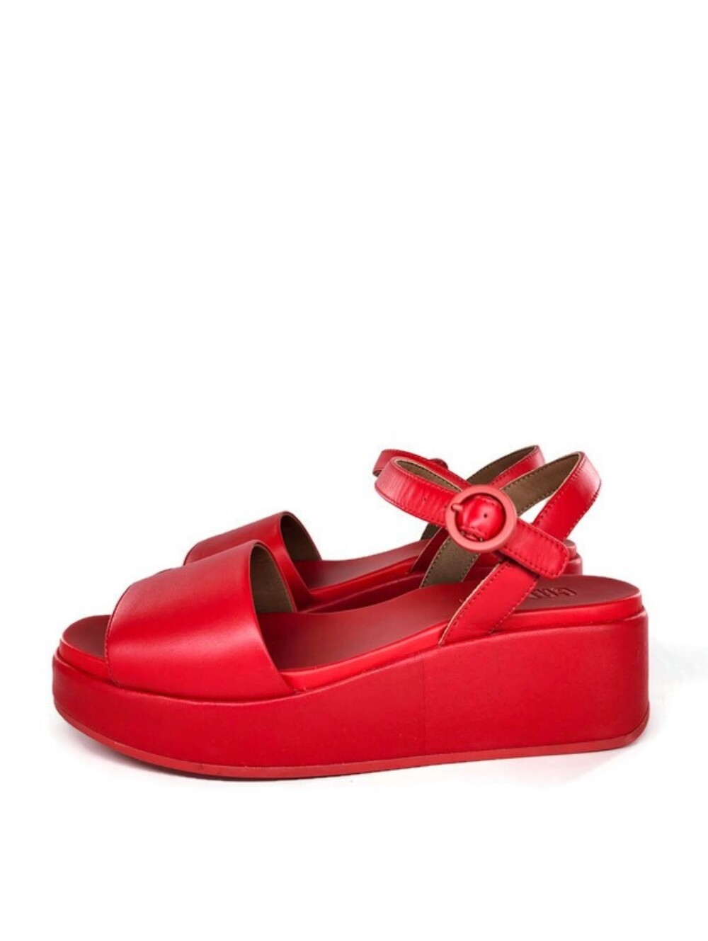 Camper Misia Red Leather Single Wide Strap Buckle Close Open-Toe Flatform Sandal - Picture 3 of 16
